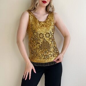 Incredible Vintage 1960s Heavy Gold Sequined Blouse (S/M)